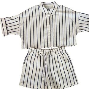 Rachel Parcell Striped Linen Blend 2 Piece Set Top Shorts White Navy
Women's S